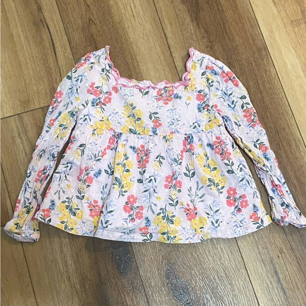 Joie EUC little girls size 4 floral boho scallop trim babydoll cotton blouse